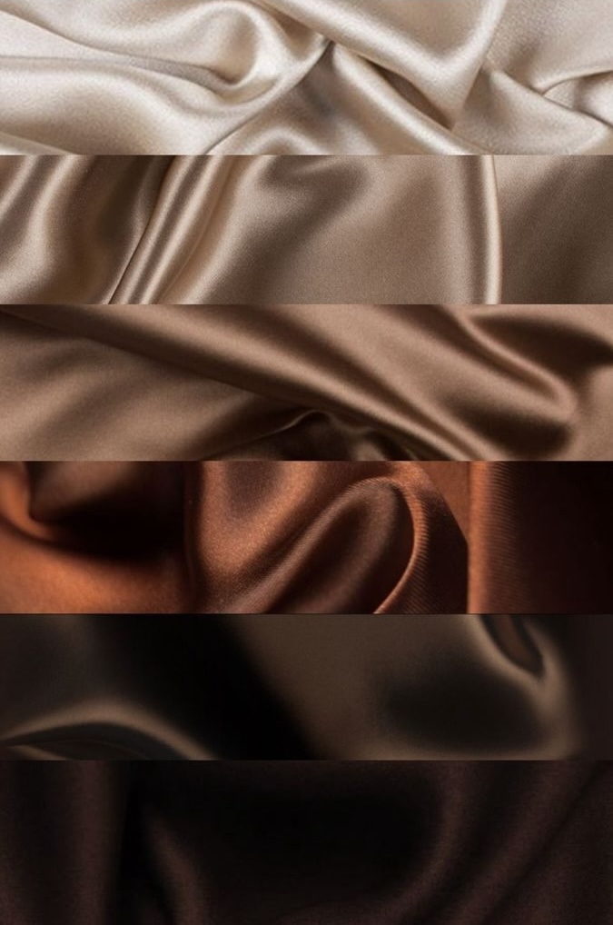 Палитра вечера — атласные ткани от песка до шоколада